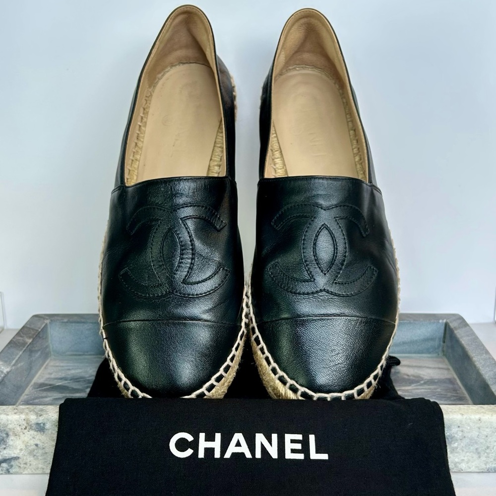 Chanel Black Espadrilles, Lambskin Leather – EU 39 / US 8.5–9 Dust Bags Included
